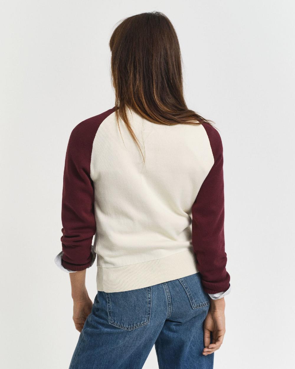 Gant Color Blocked Crew Neck Sweater Plum Wine