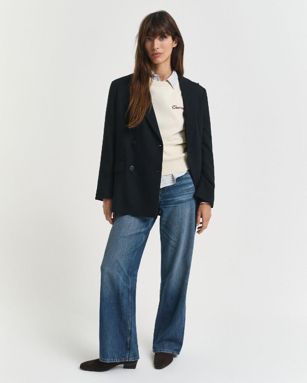 Gant Color Blocked Crew Neck Sweater Plum Wine