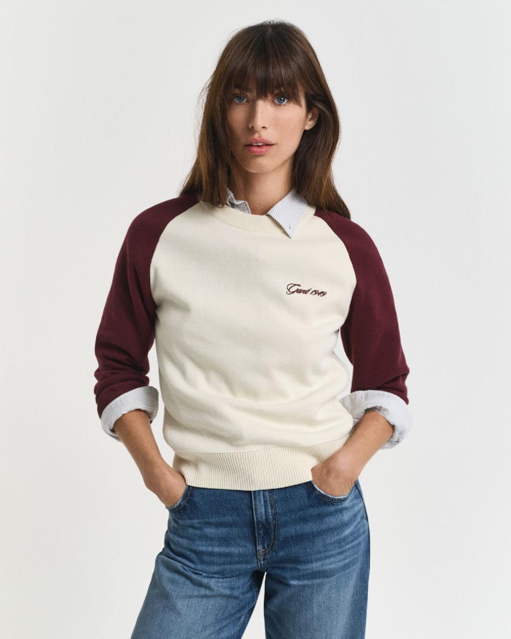 gant Color Blocked Crew Neck Sweater plum wine