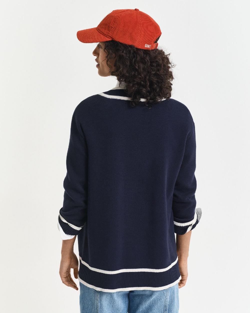 Gant Contrast Knit Cardigan Evening Blue