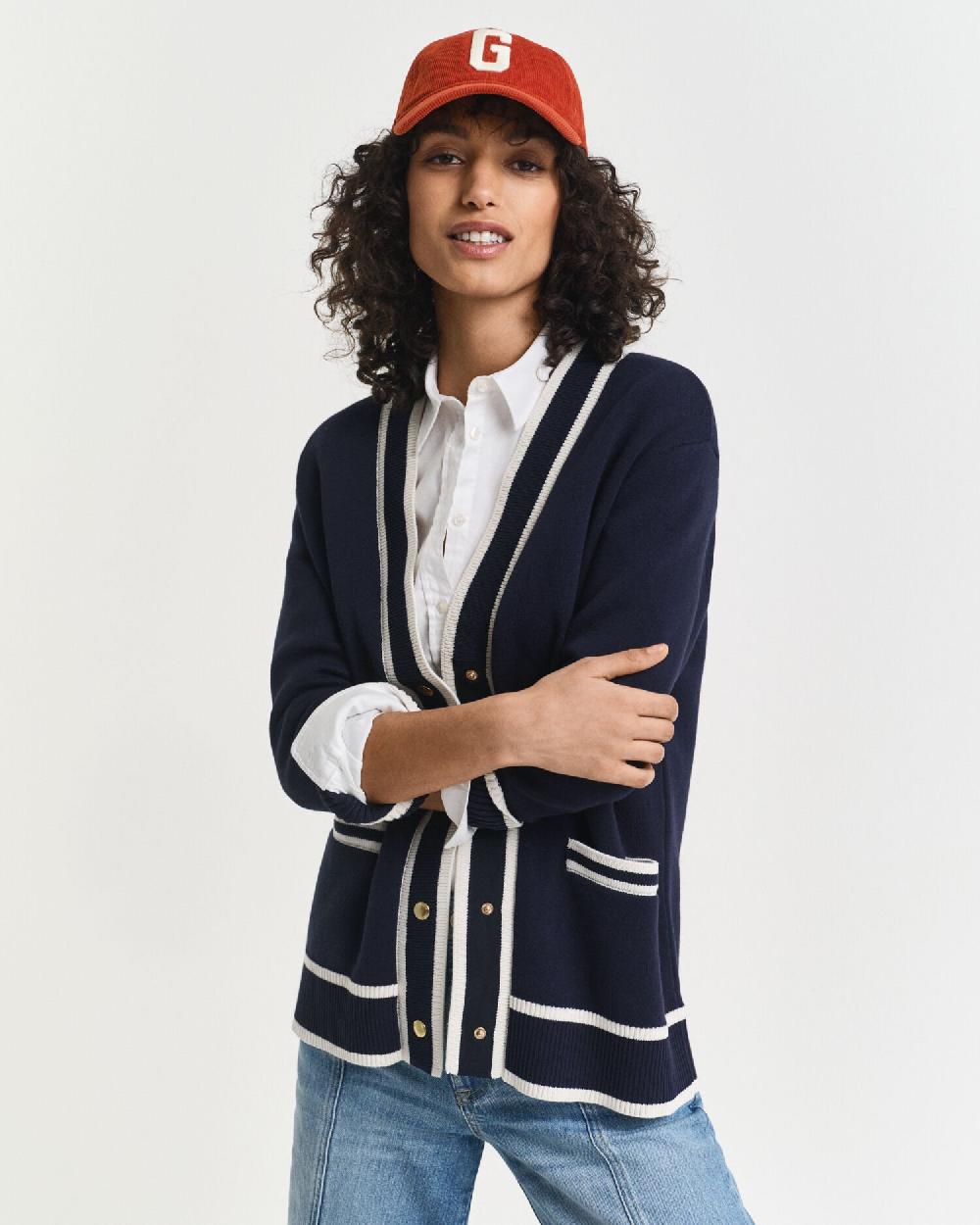 gant Contrast Knit Cardigan evening blue