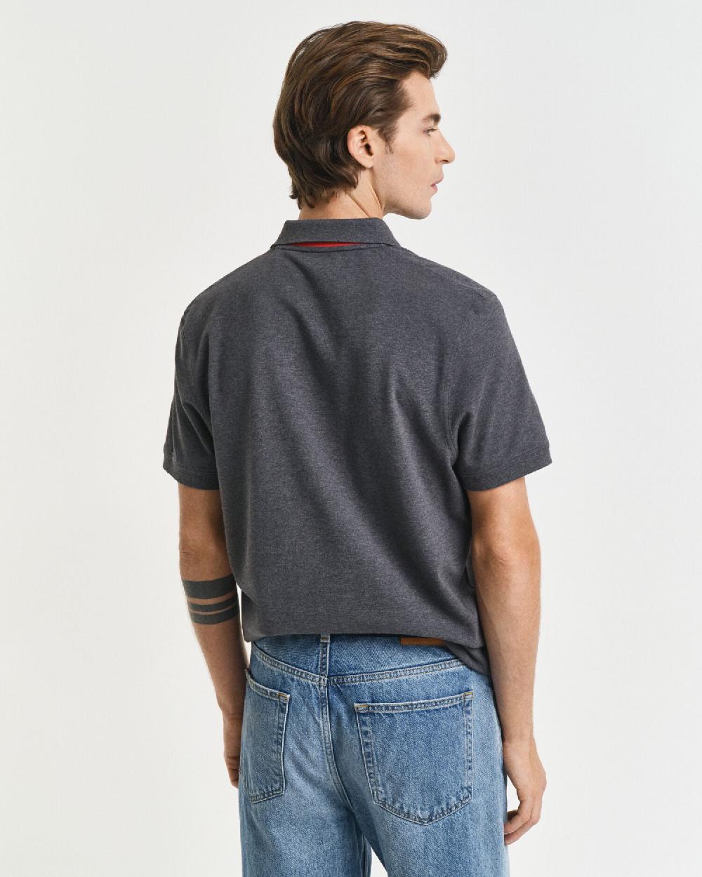 Gant Contrast Piqué Polo Shirt Antracit Melange
