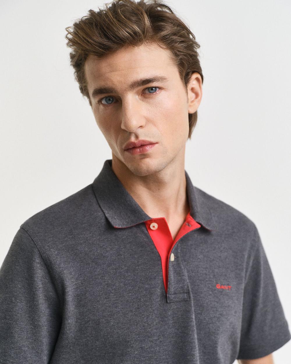 Gant Contrast Piqué Polo Shirt Antracit Melange