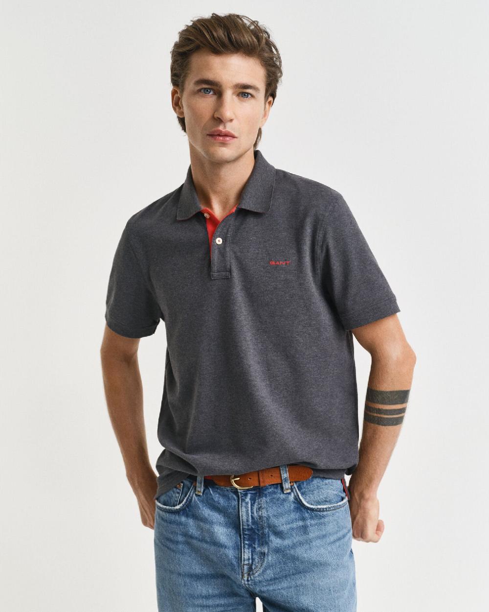 gant Contrast Piqué Polo Shirt antracit melange