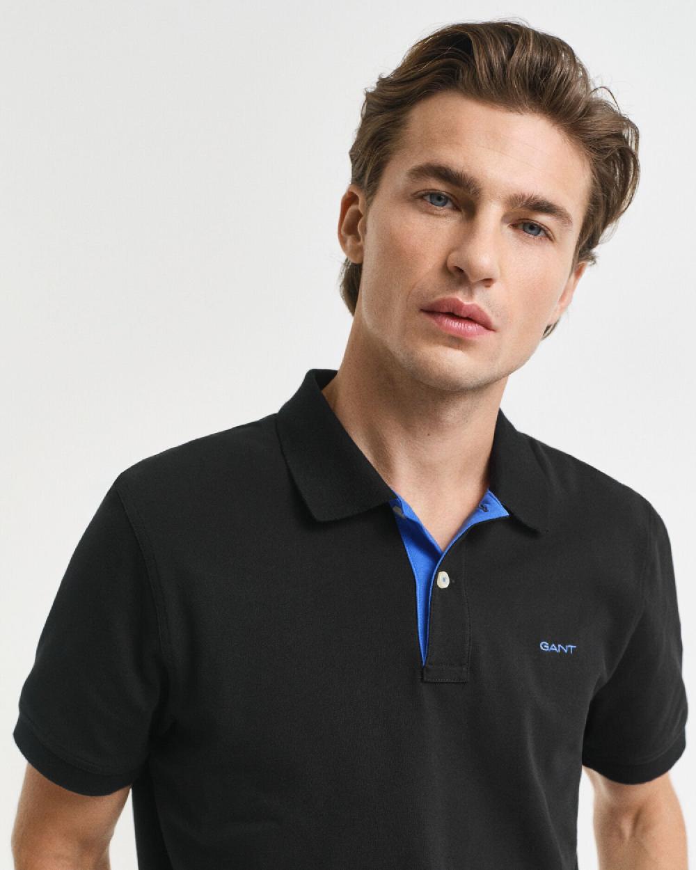 Gant Contrast Piqué Polo Shirt Black