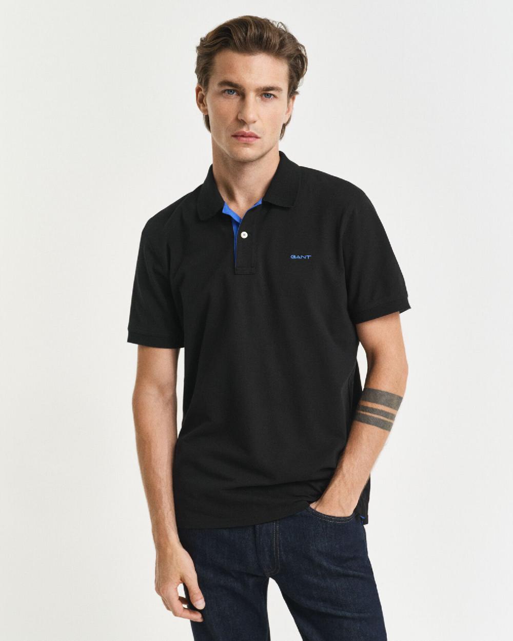 gant Contrast Piqué Polo Shirt black
