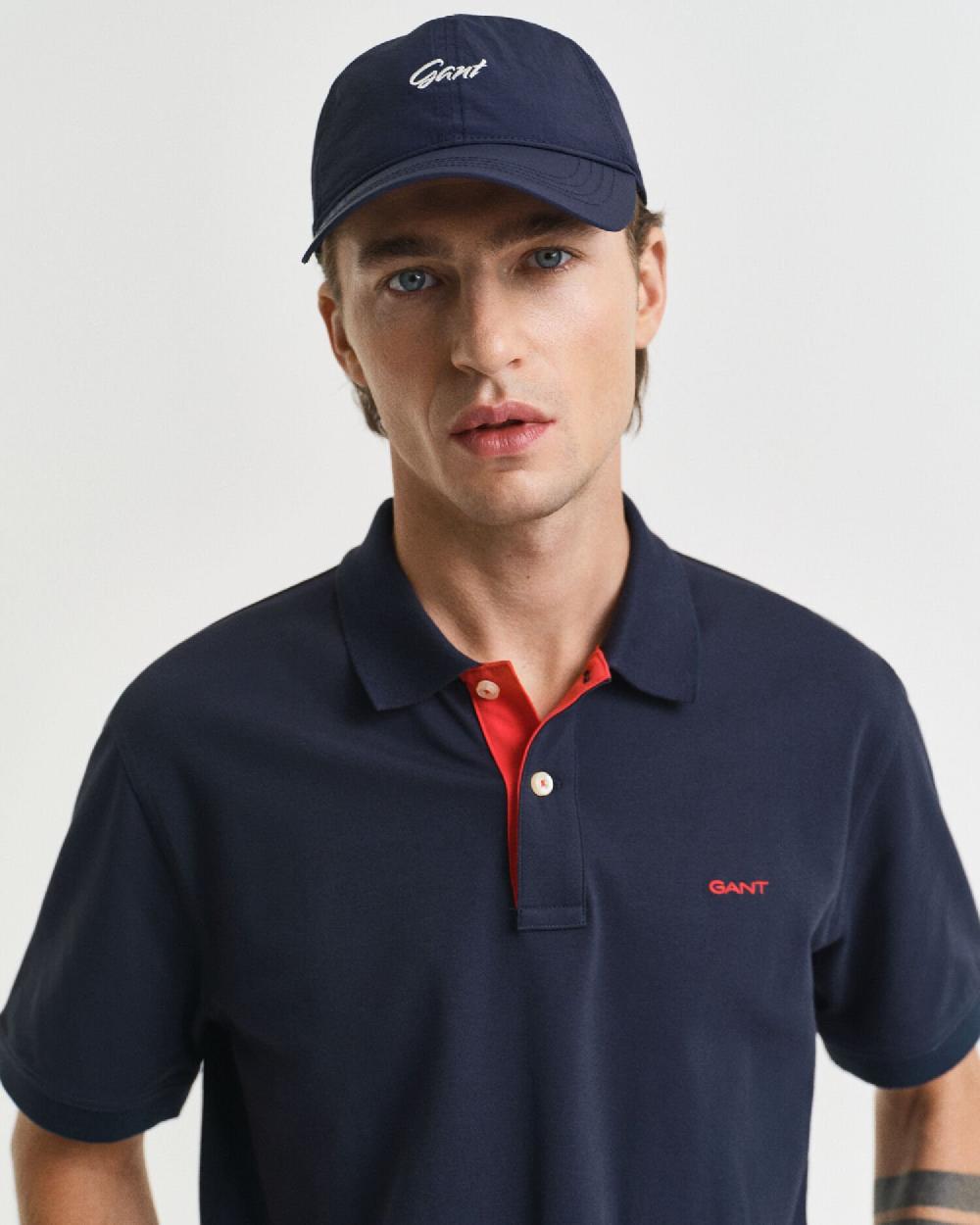 Gant Contrast Piqué Polo Shirt Evening Blue