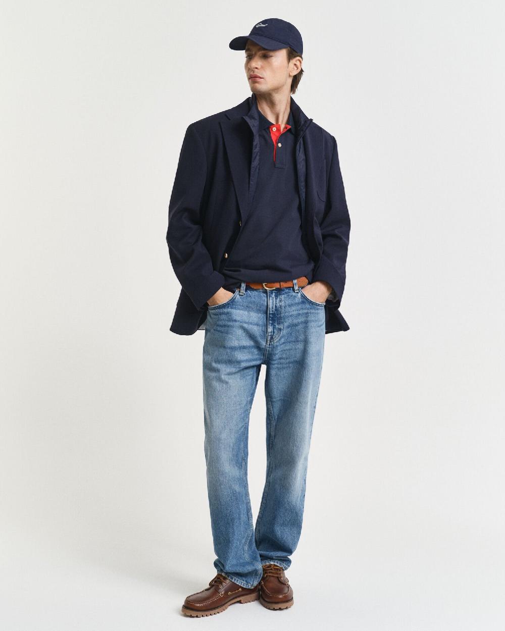 Gant Contrast Piqué Polo Shirt Evening Blue