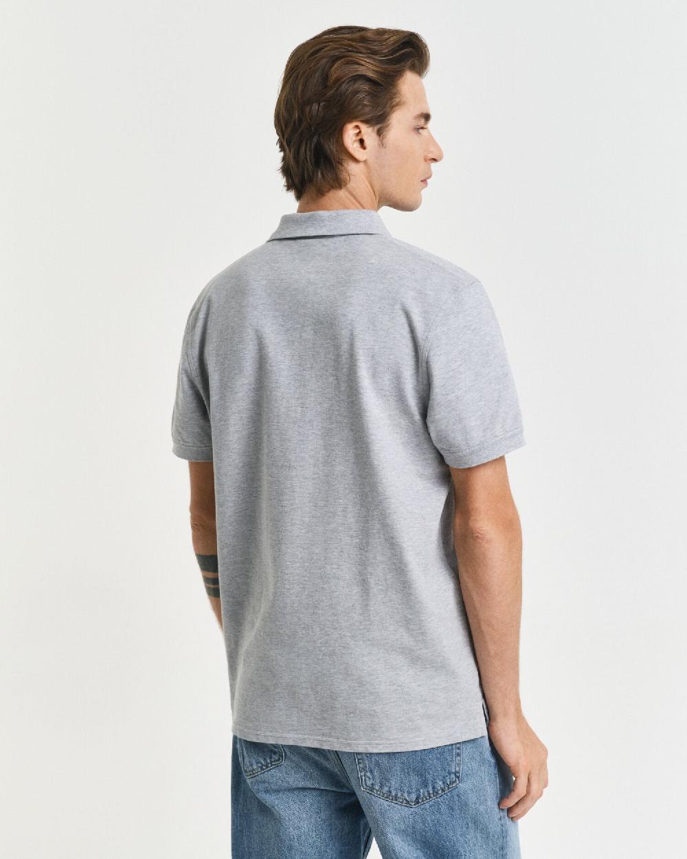 Gant Contrast Piqué Polo Shirt Grey Melange