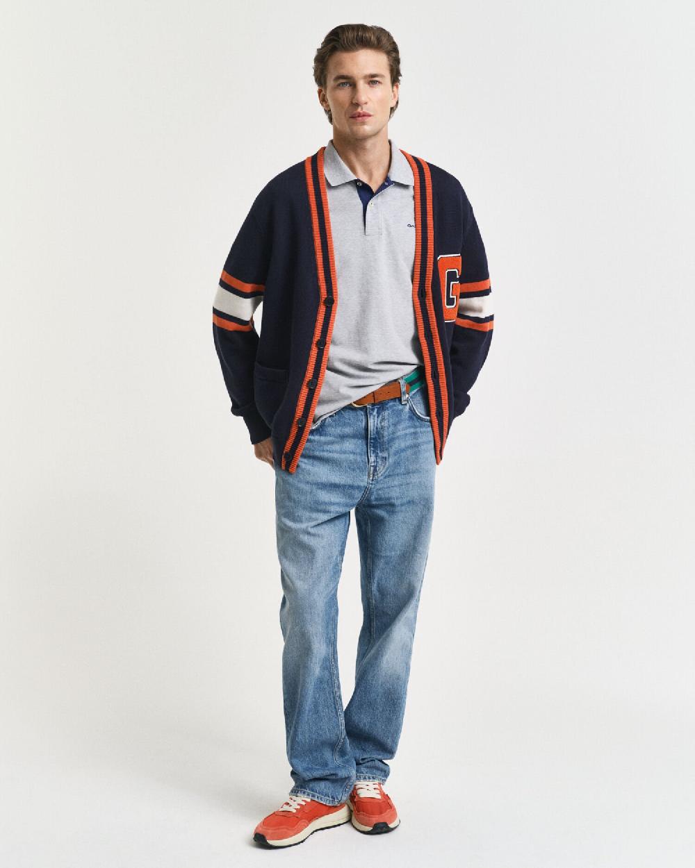Gant Contrast Piqué Polo Shirt Grey Melange