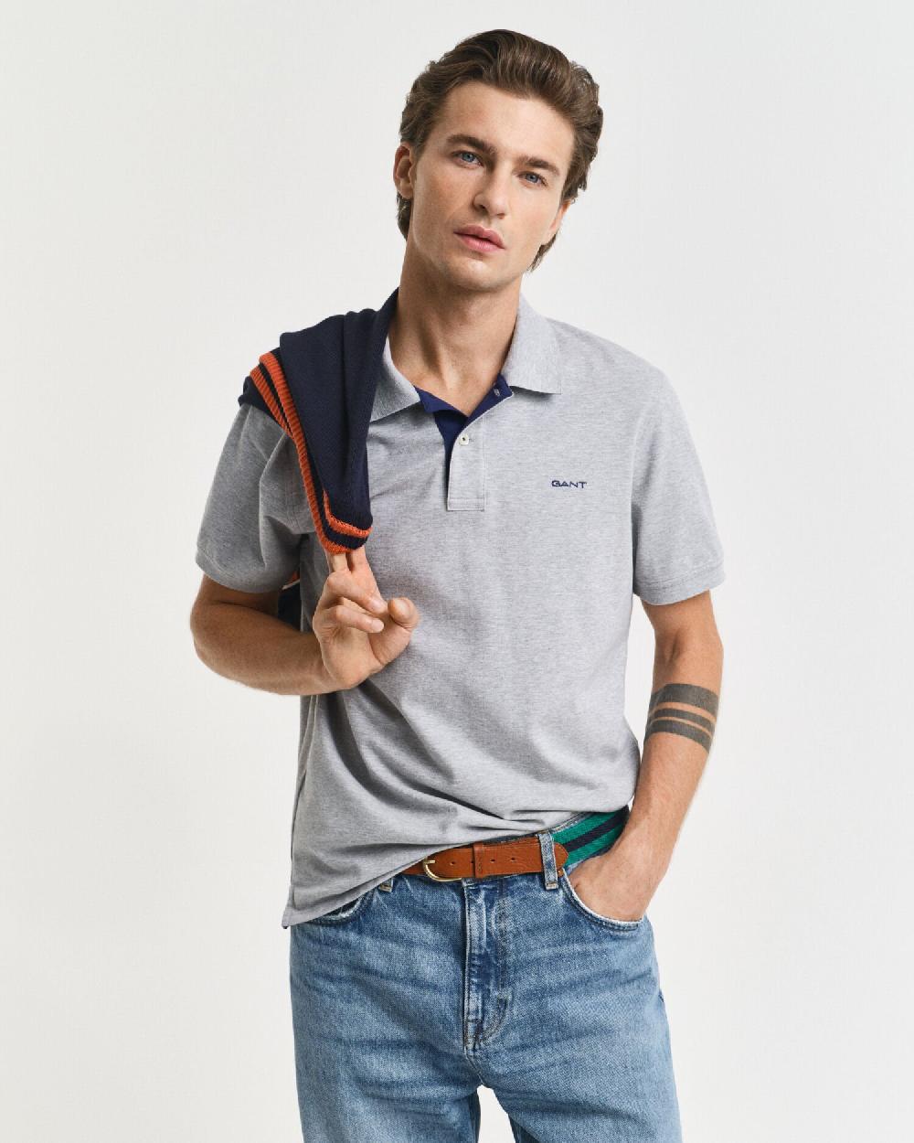 gant Contrast Piqué Polo Shirt grey melange