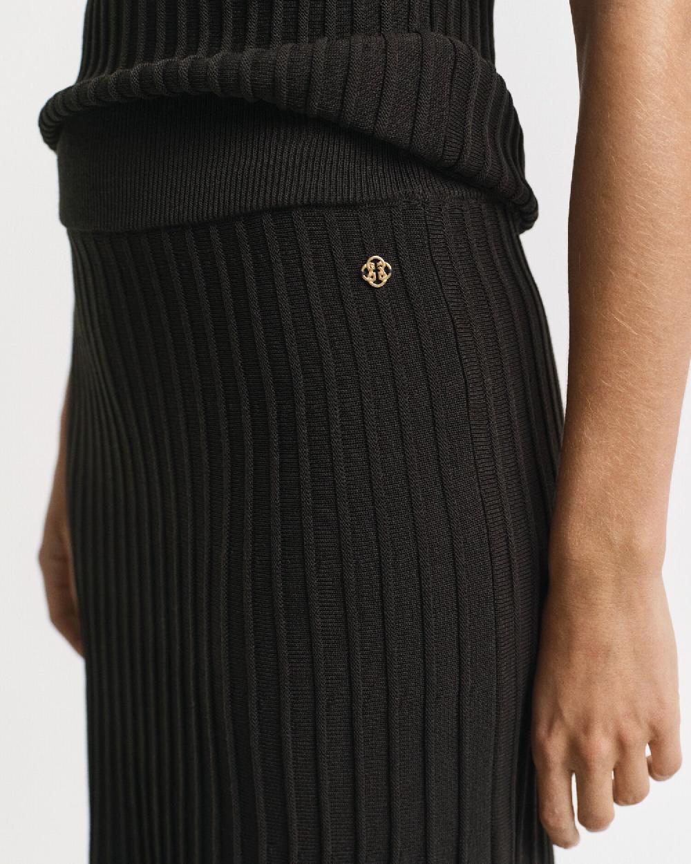 Gant Contrast Ribbed Knit Skirt Dark Moss Green