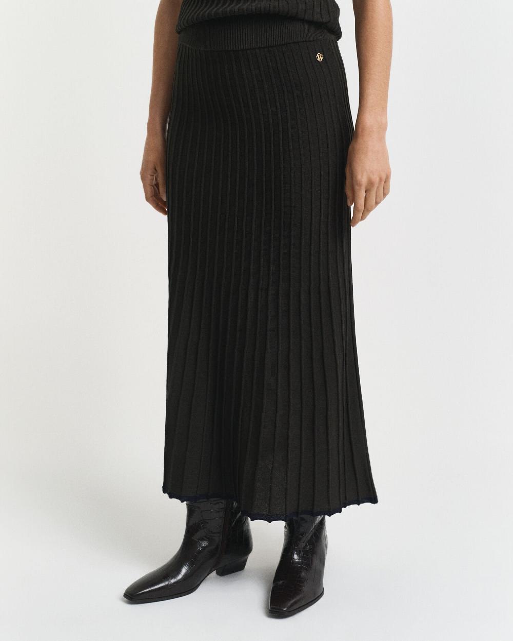 Gant Contrast Ribbed Knit Skirt Dark Moss Green