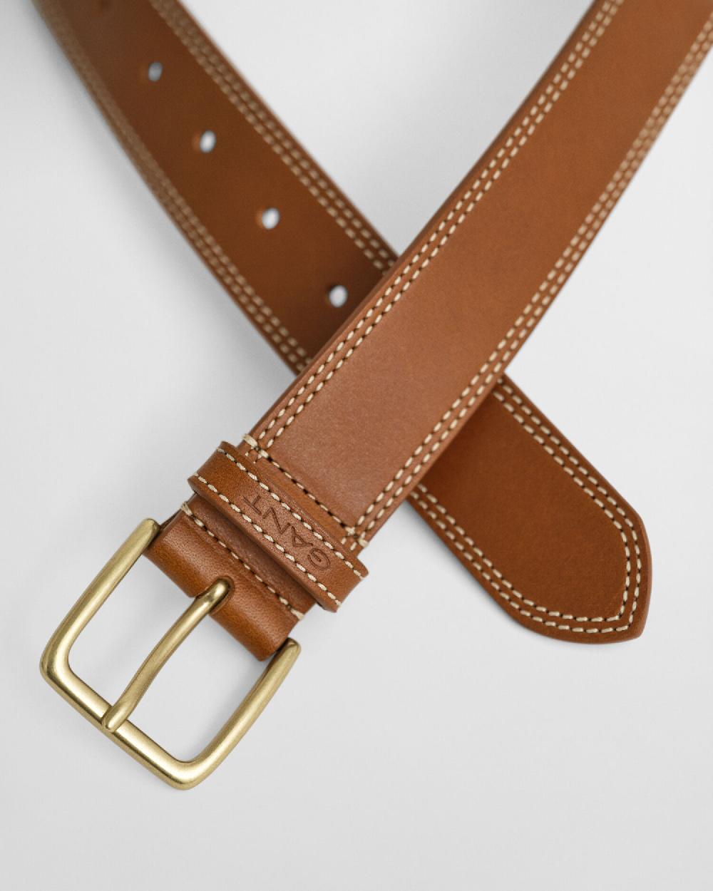 Gant Contrast Stitch Leather Belt Sugar Almond