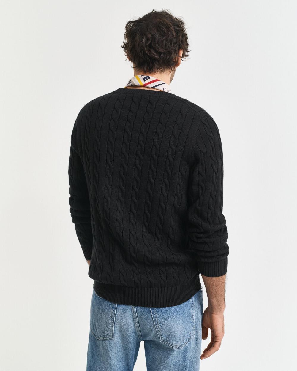 Gant Cotton Cable Knit Crew Neck Sweater Black