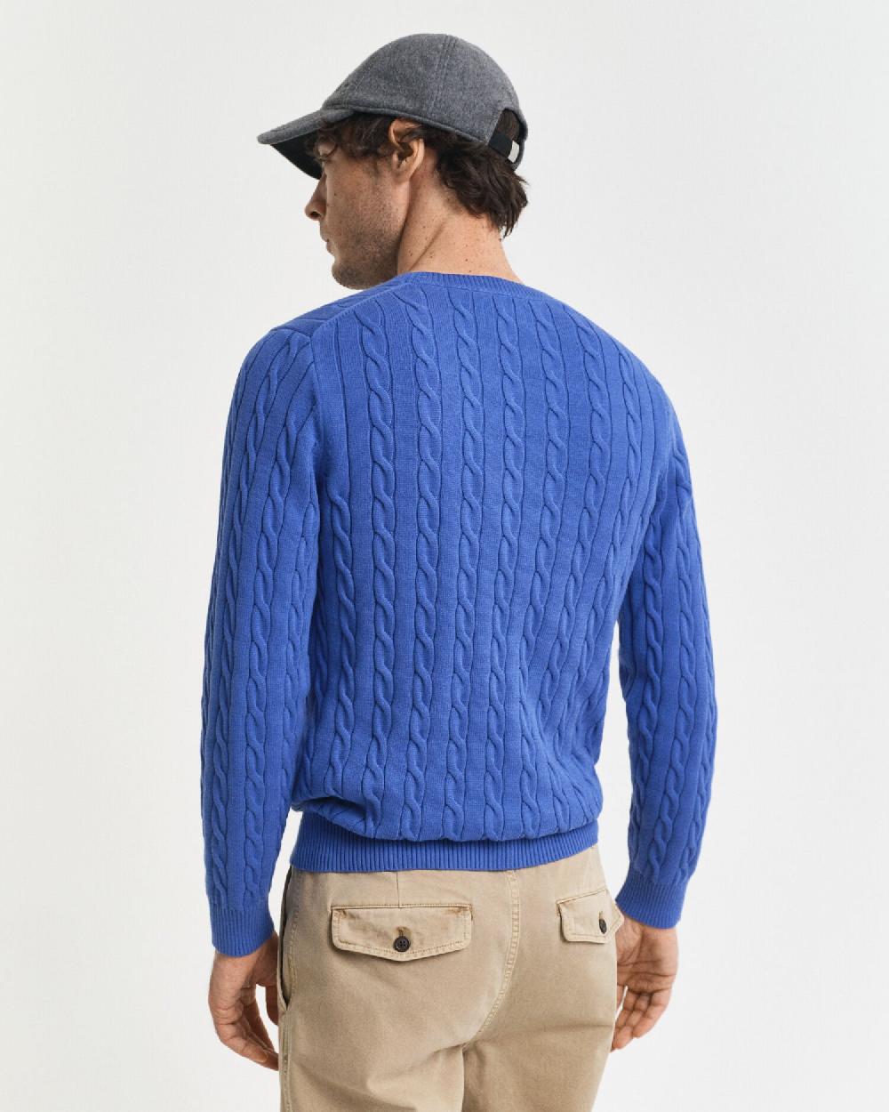 Gant Cotton Cable Knit Crew Neck Sweater Rich Blue