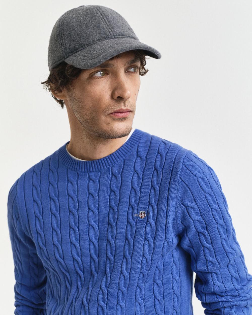 Gant Cotton Cable Knit Crew Neck Sweater Rich Blue