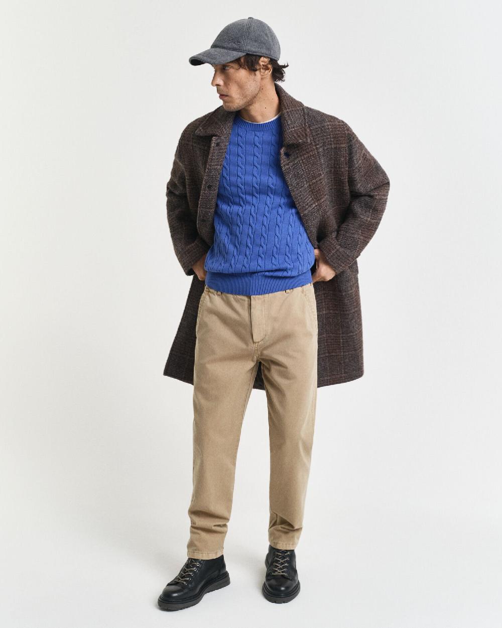 Gant Cotton Cable Knit Crew Neck Sweater Rich Blue