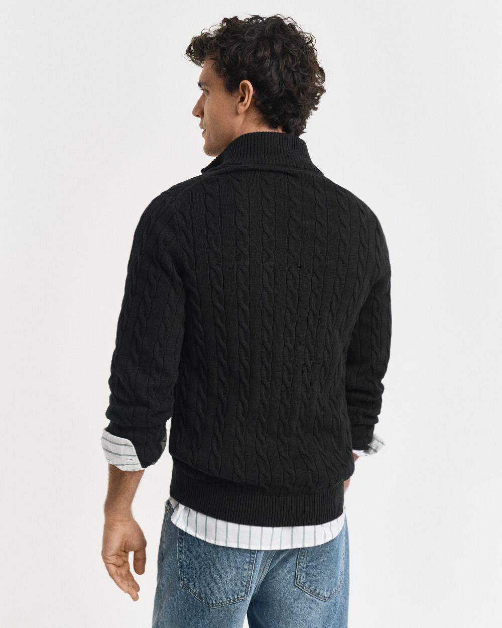 Gant Cotton Cable Knit Half-Zip Sweater Black