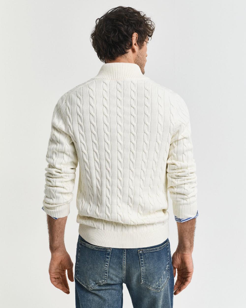Gant Cotton Cable Knit Half-Zip Sweater Cream