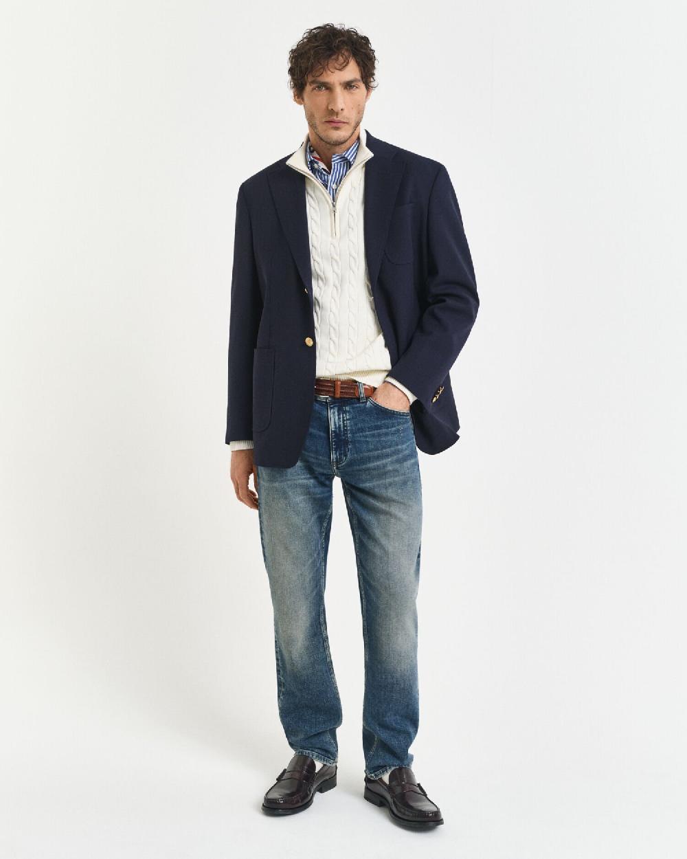 Gant Cotton Cable Knit Half-Zip Sweater Cream