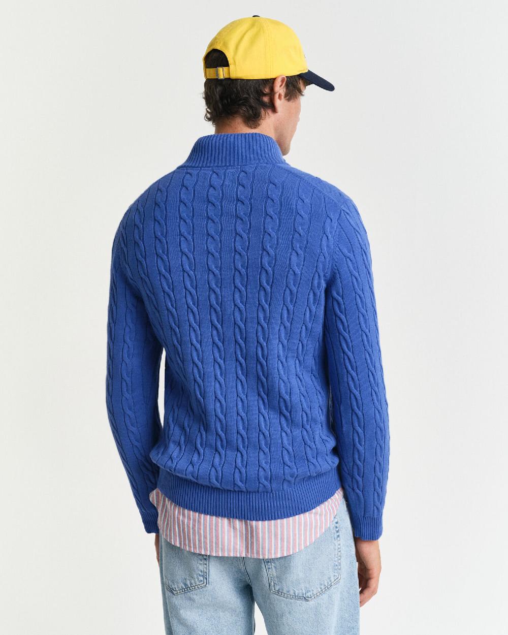 Gant Cotton Cable Knit Half-Zip Sweater Rich Blue