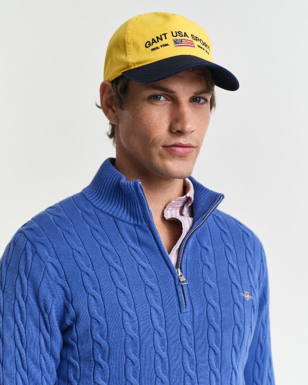 Gant Cotton Cable Knit Half-Zip Sweater Rich Blue