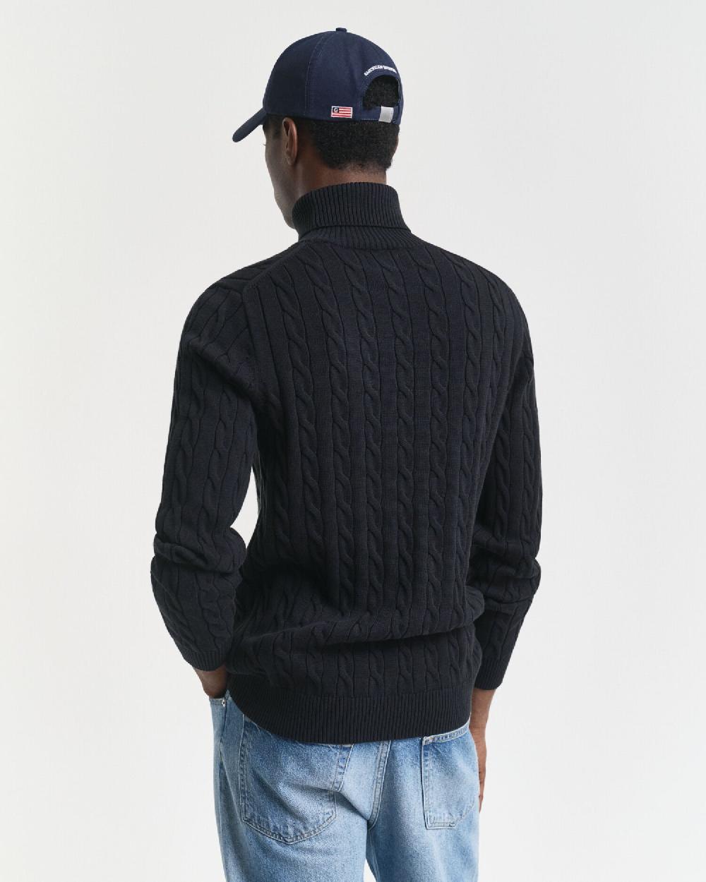 Gant Cotton Cable Knit Turtleneck Sweater Black