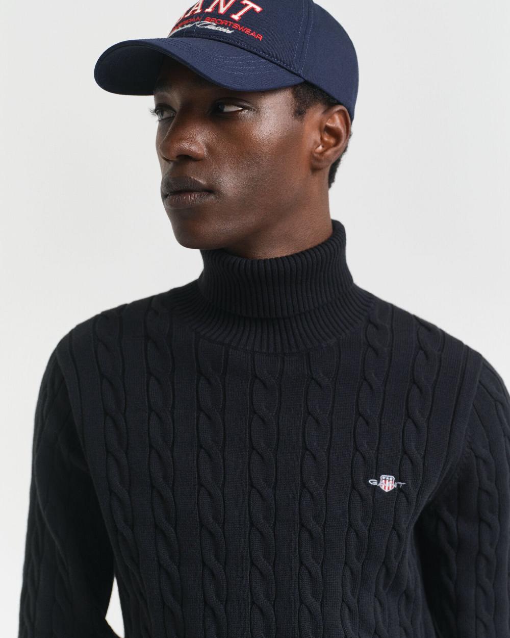 Gant Cotton Cable Knit Turtleneck Sweater Black