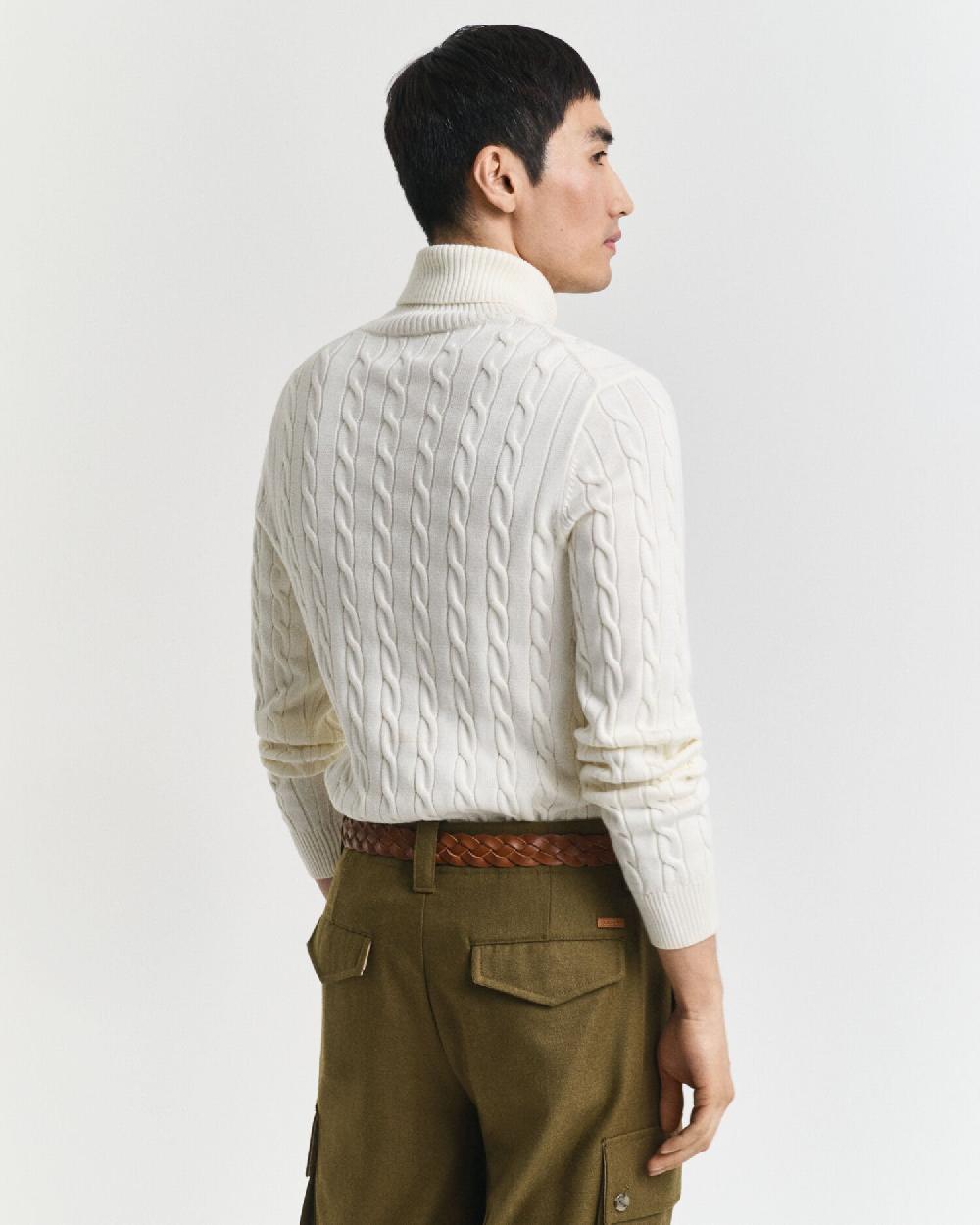 Gant Cotton Cable Knit Turtleneck Sweater Cream