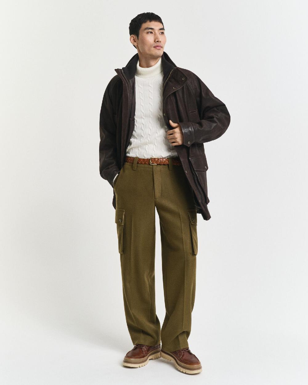 Gant Cotton Cable Knit Turtleneck Sweater Cream