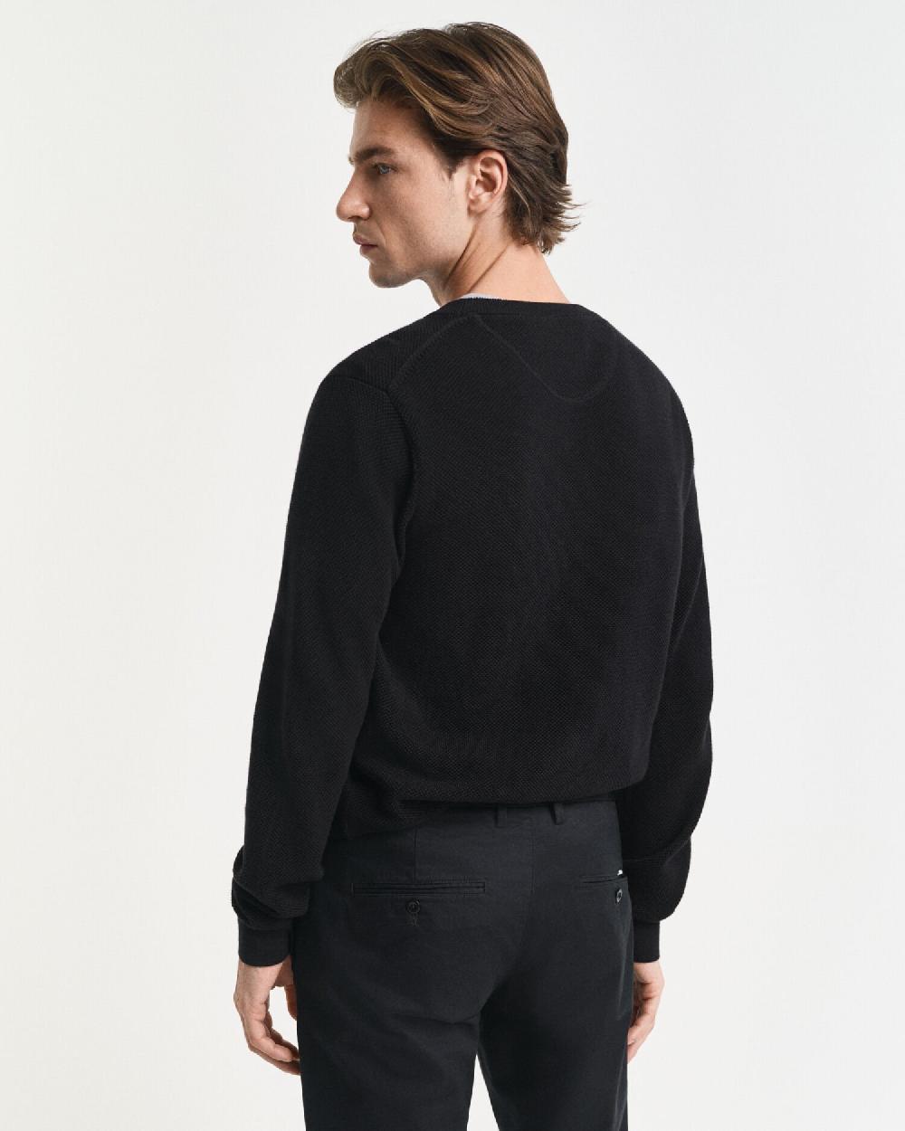 Gant Cotton Piqué Crew Neck Sweater Black