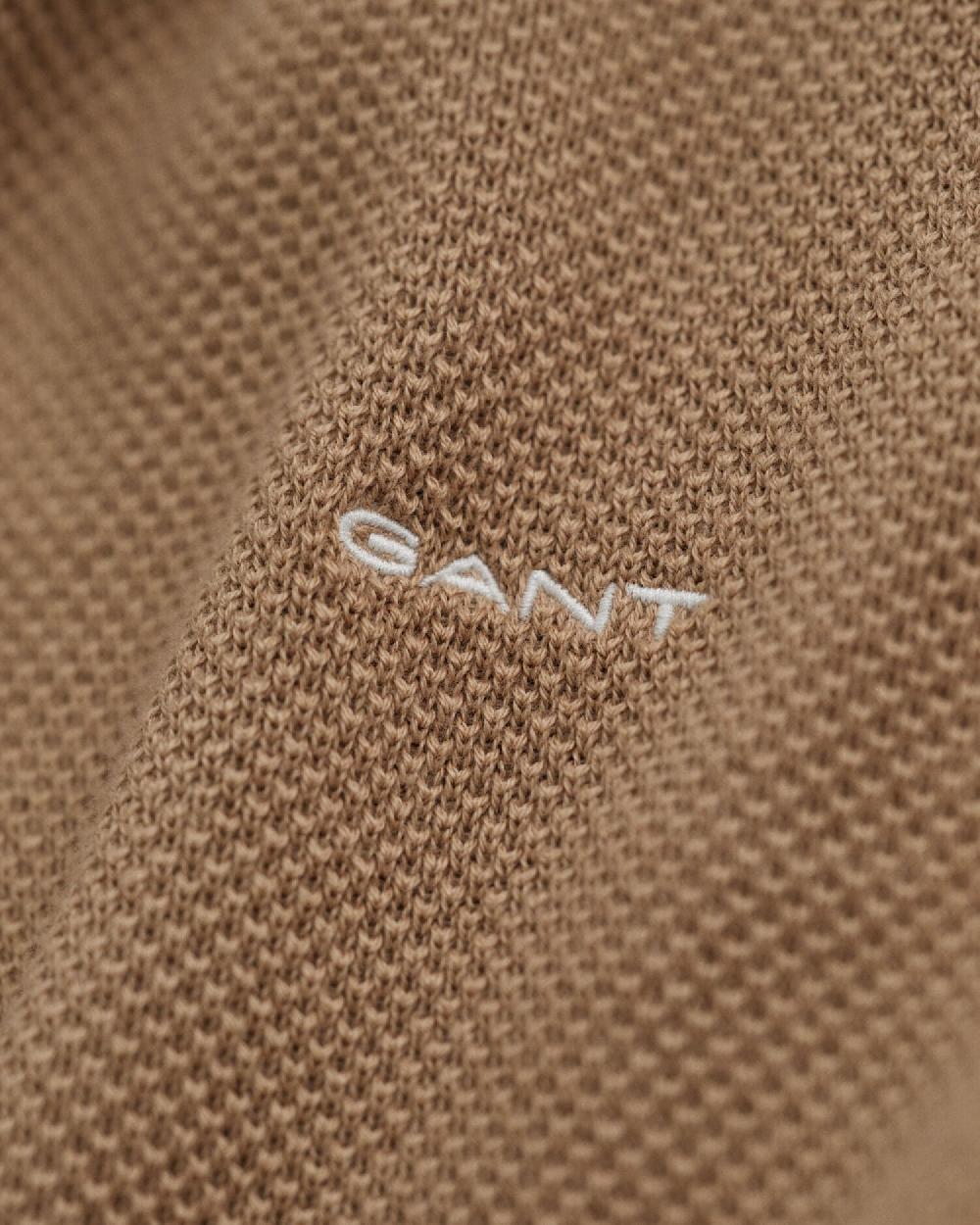 Gant Cotton Piqué Crew Neck Sweater Dark Khaki