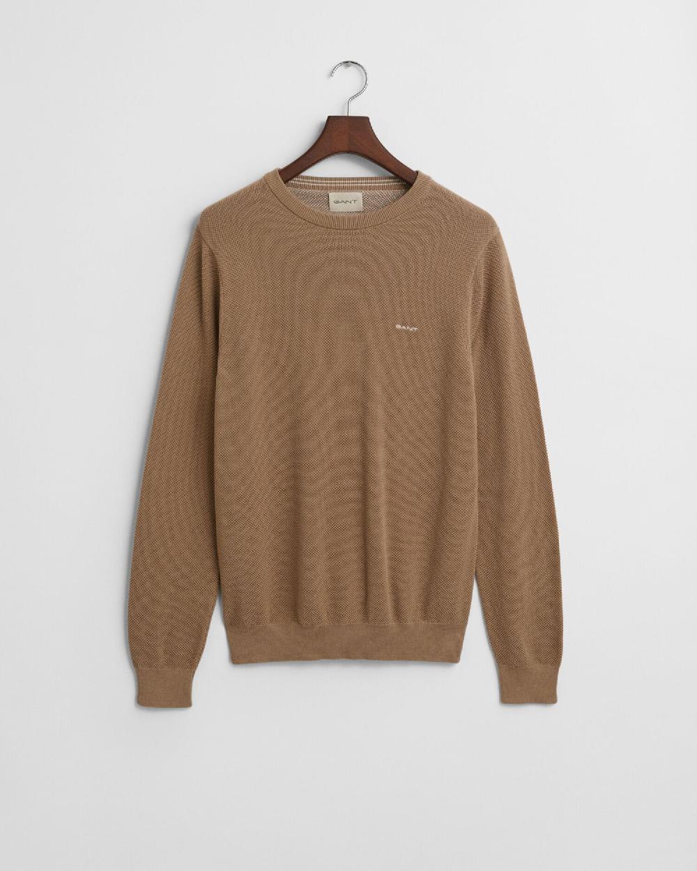 gant Cotton Piqué Crew Neck Sweater dark khaki
