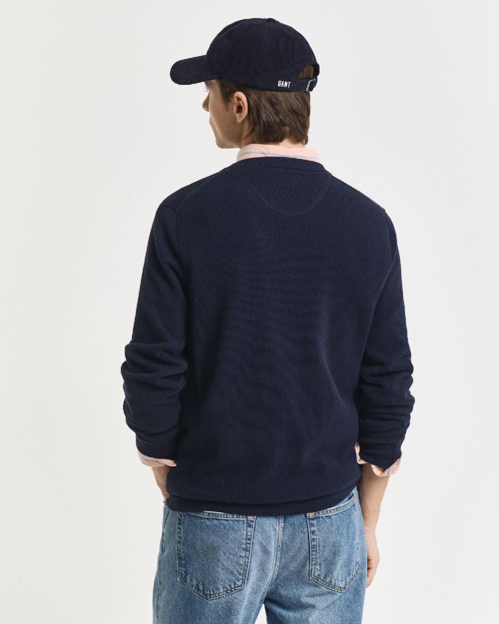 Gant Cotton Piqué Crew Neck Sweater Evening Blue