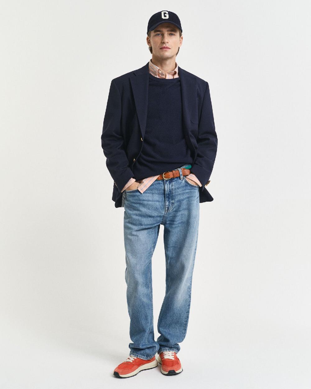Gant Cotton Piqué Crew Neck Sweater Evening Blue