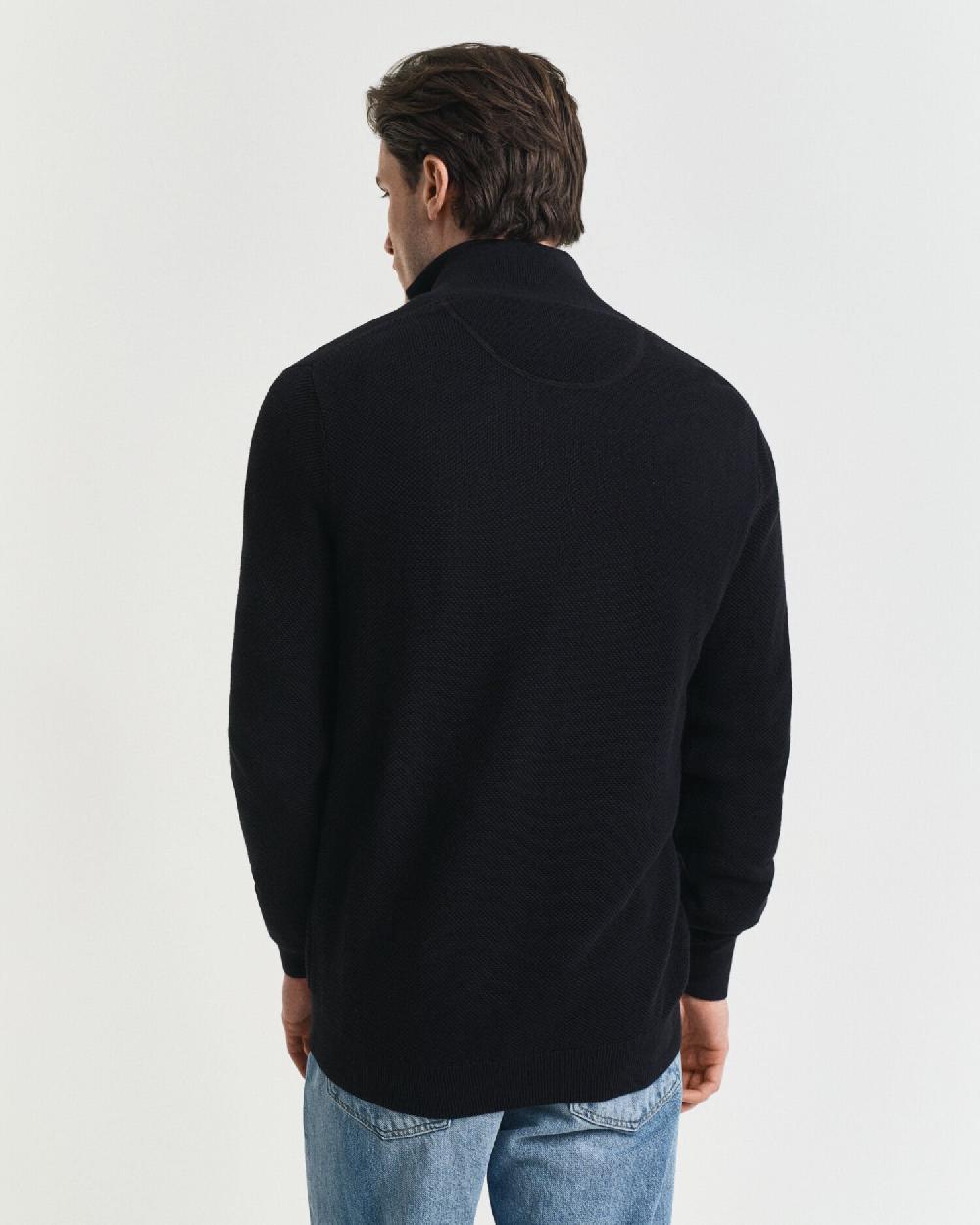 Gant Cotton Piqué Half-Zip Sweater Black