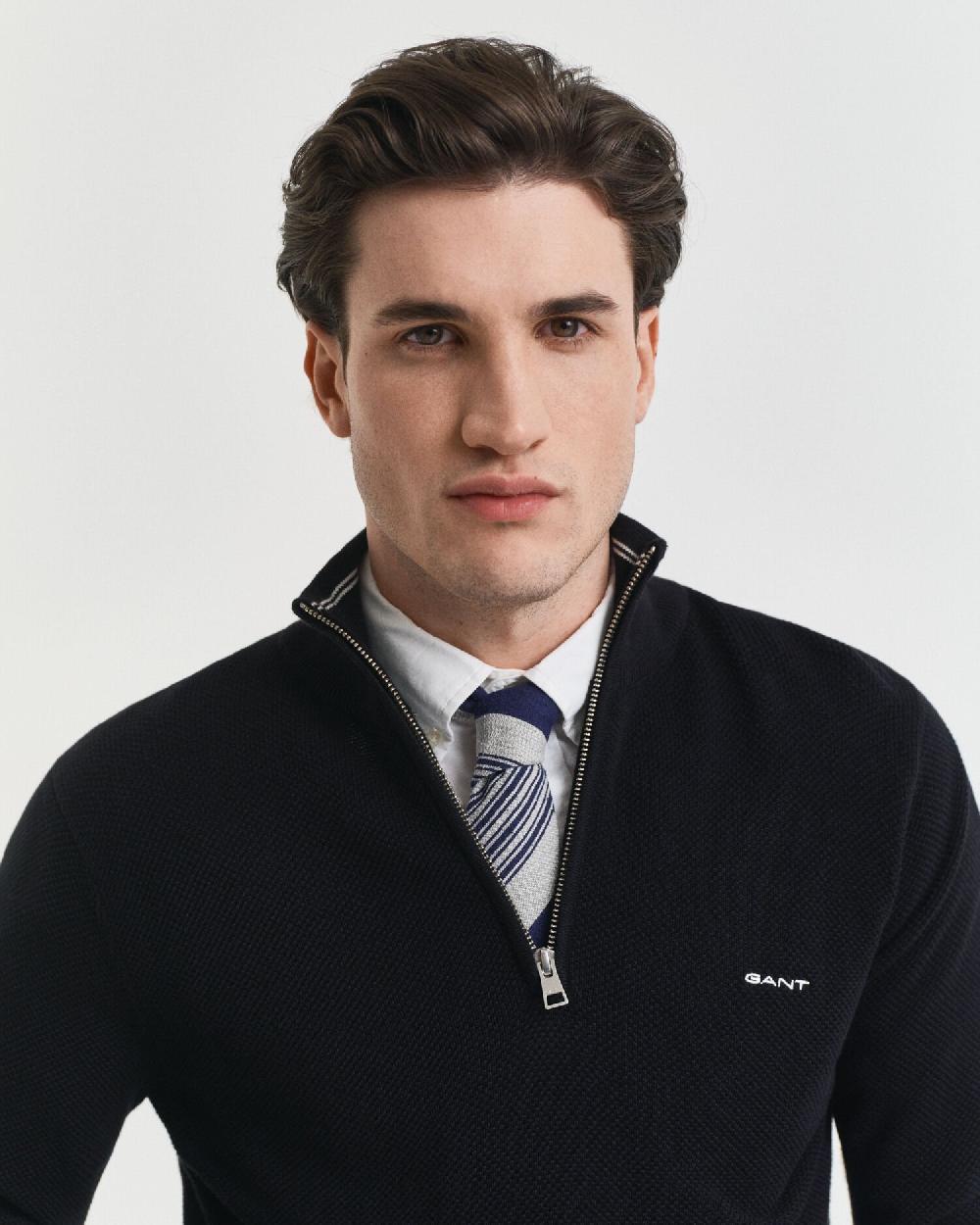 Gant Cotton Piqué Half-Zip Sweater Black