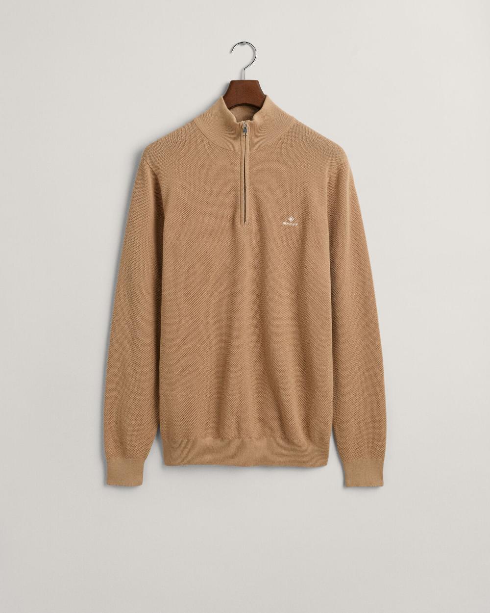 gant Cotton Piqué Half-Zip Sweater dark khaki