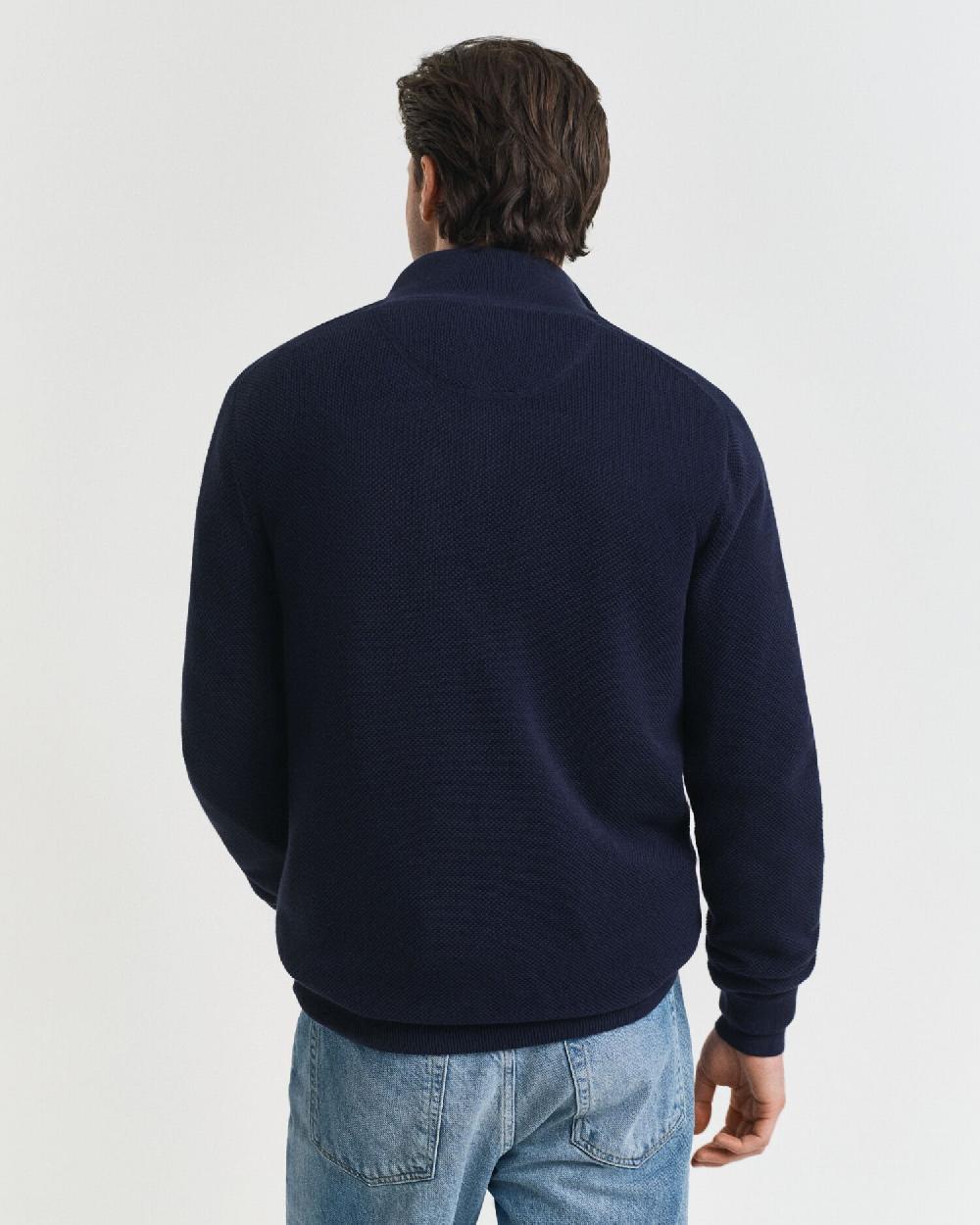 Gant Cotton Piqué Half-Zip Sweater Evening Blue