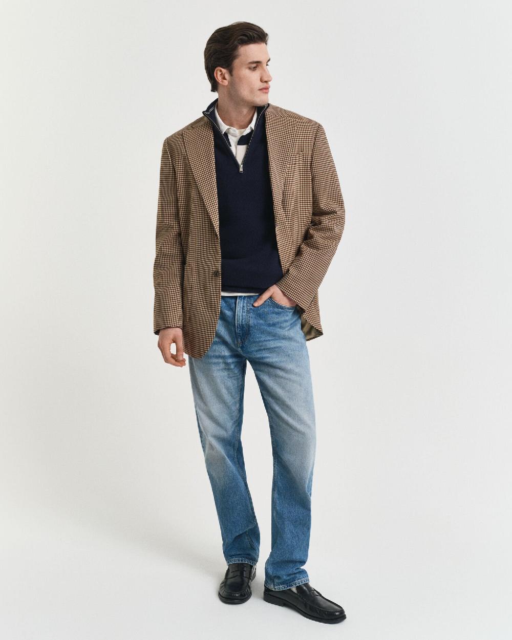 Gant Cotton Piqué Half-Zip Sweater Evening Blue