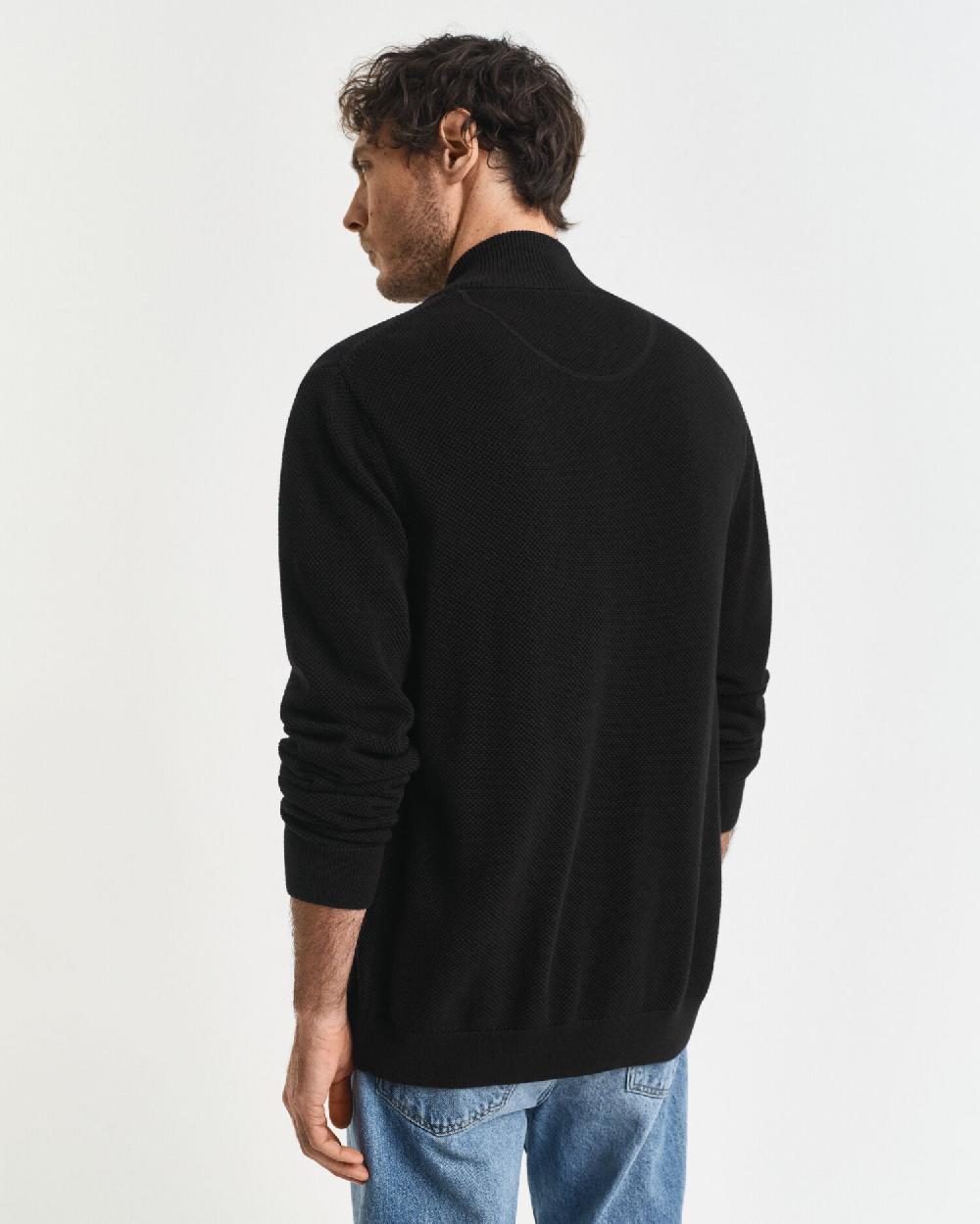 Gant Cotton Piqué Zip Cardigan Black