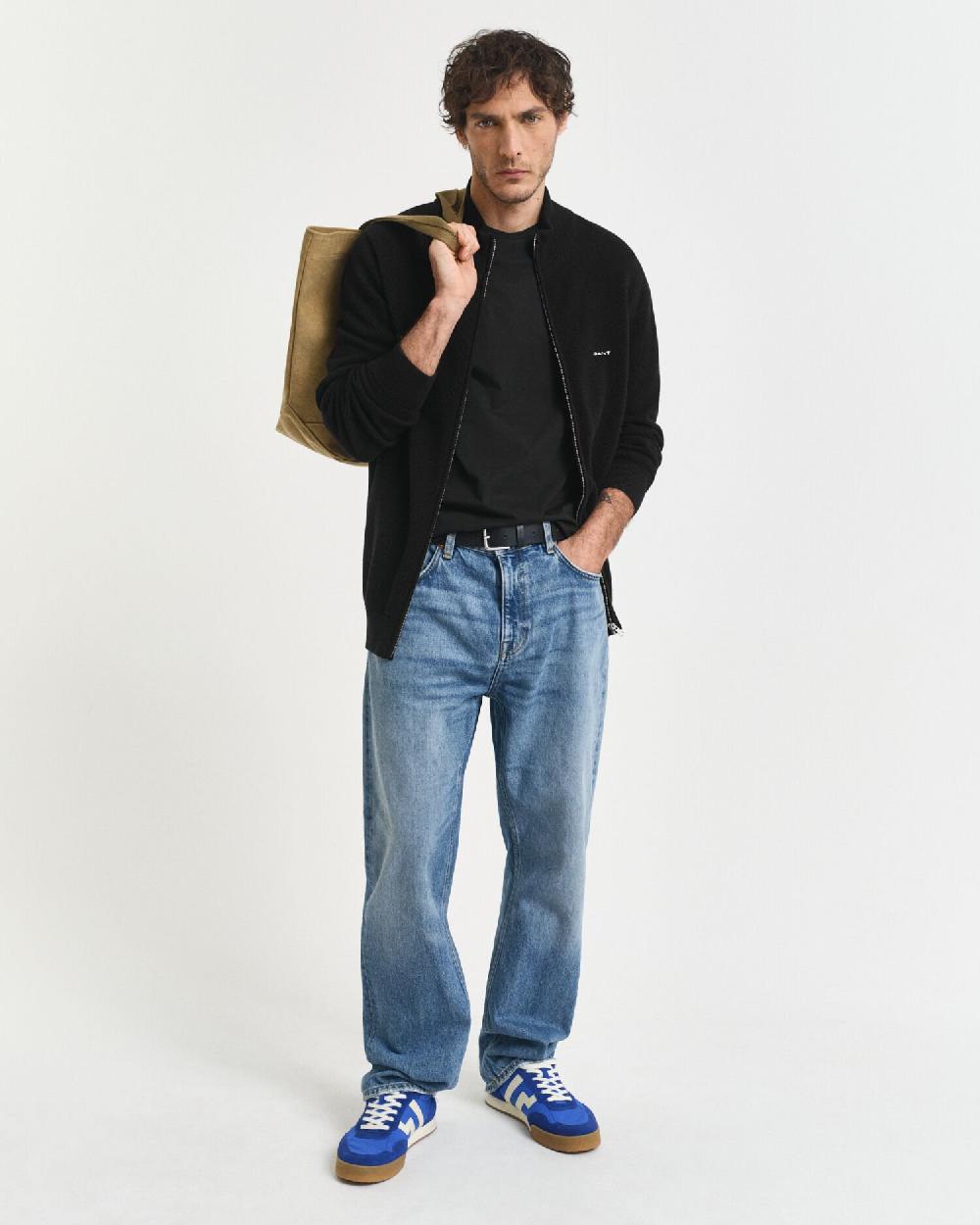 Gant Cotton Piqué Zip Cardigan Black