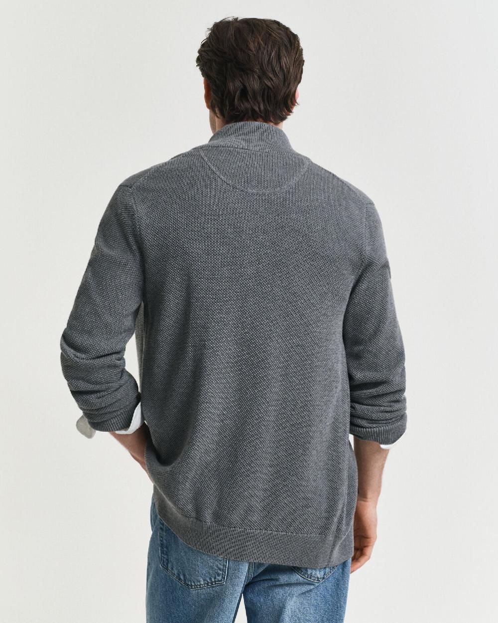 Gant Cotton Piqué Zip Cardigan Dark Grey Melange