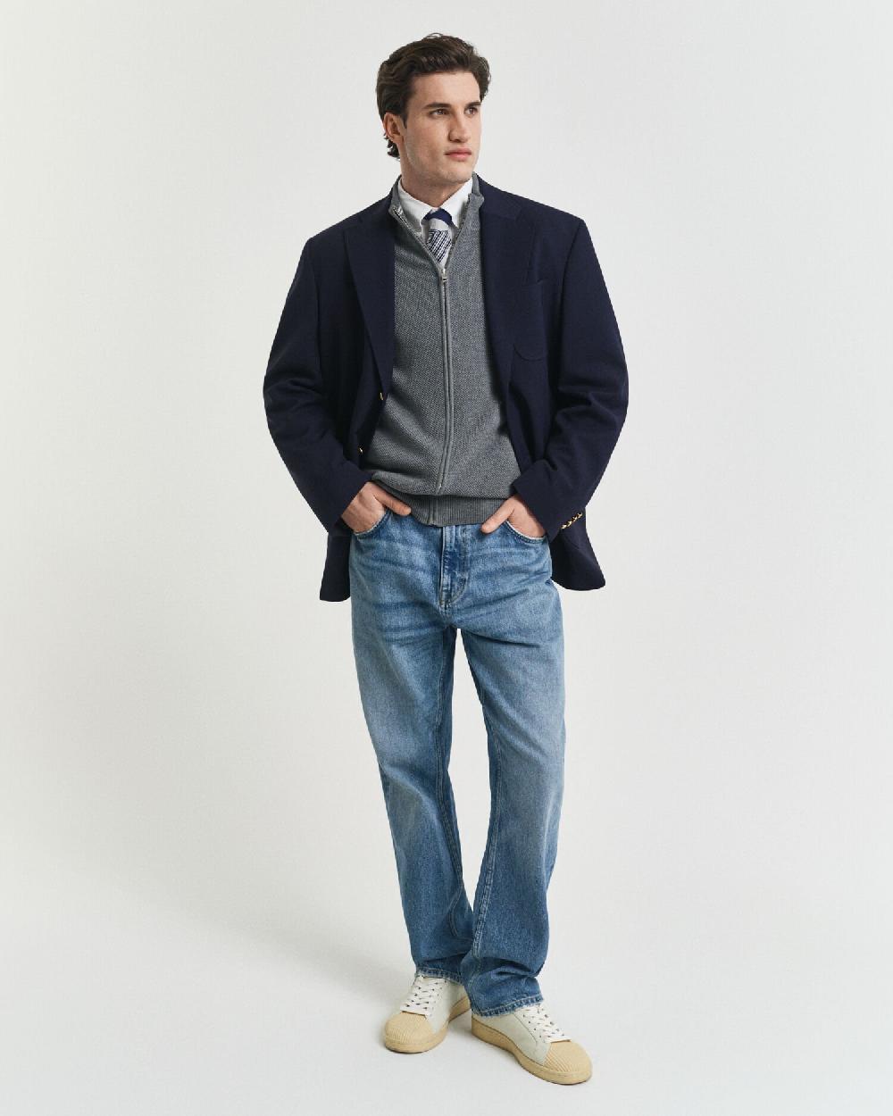 Gant Cotton Piqué Zip Cardigan Dark Grey Melange