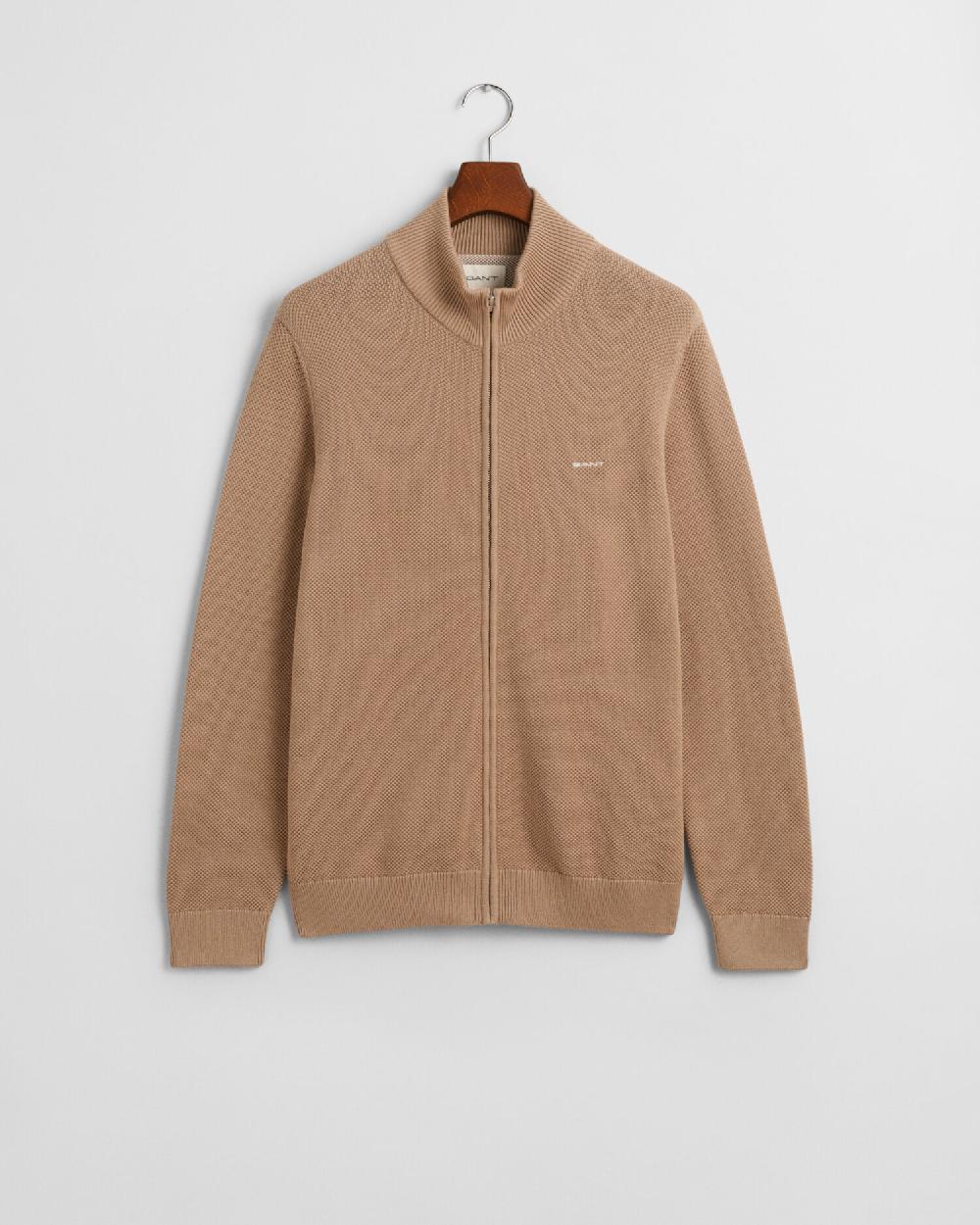 gant Cotton Piqué Zip Cardigan dark khaki