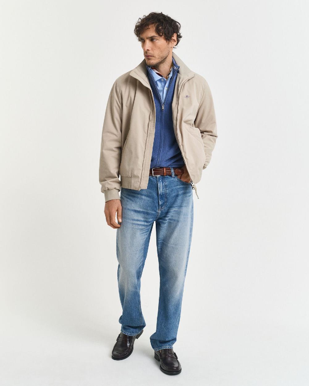 Gant Cotton Piqué Zip Cardigan Denim Blue Melange
