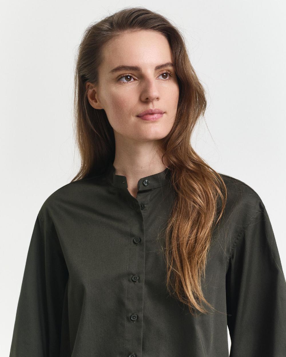 Gant Cotton Satin Blouse Dark Moss Green