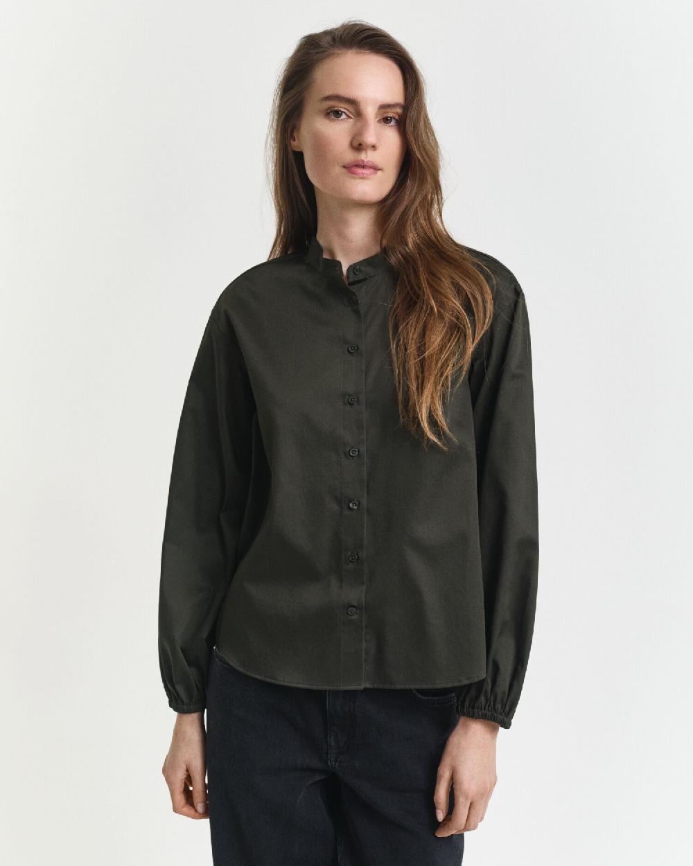 gant Cotton Satin Blouse dark moss green