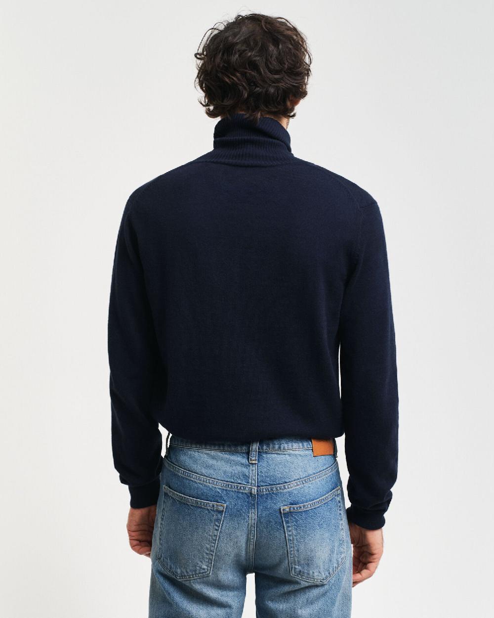 Gant Cotton Wool Turtleneck Sweater Evening Blue